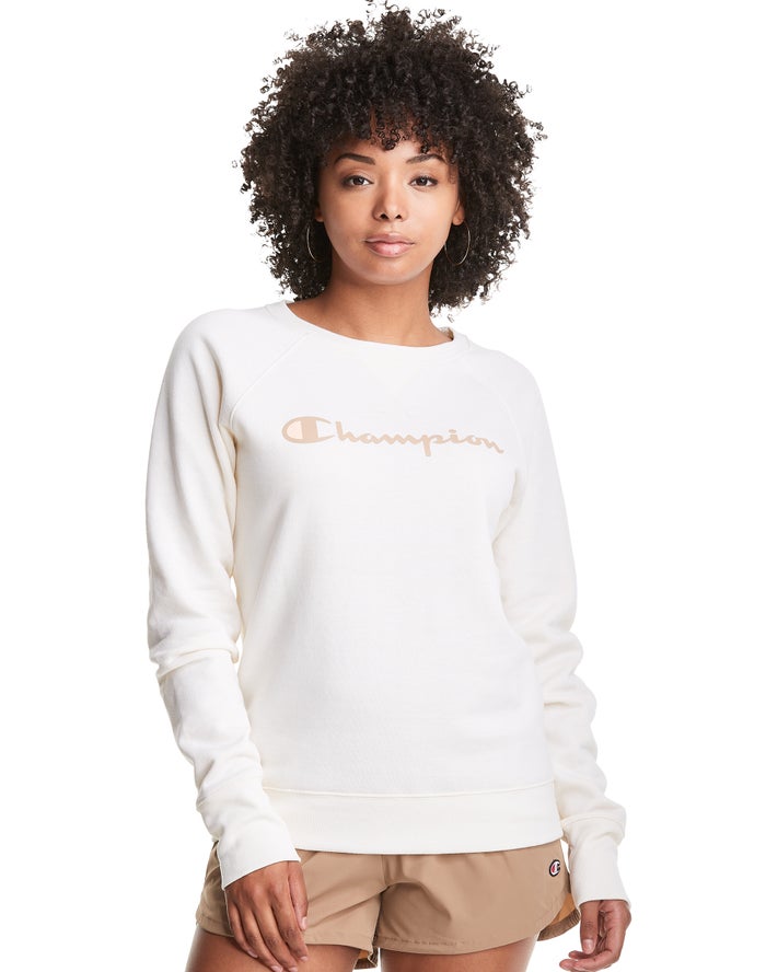 Sudadera Champion Mujer - Powerblend Fleece Classic Crew Script Logo ( Blancas ) 0154967-HT